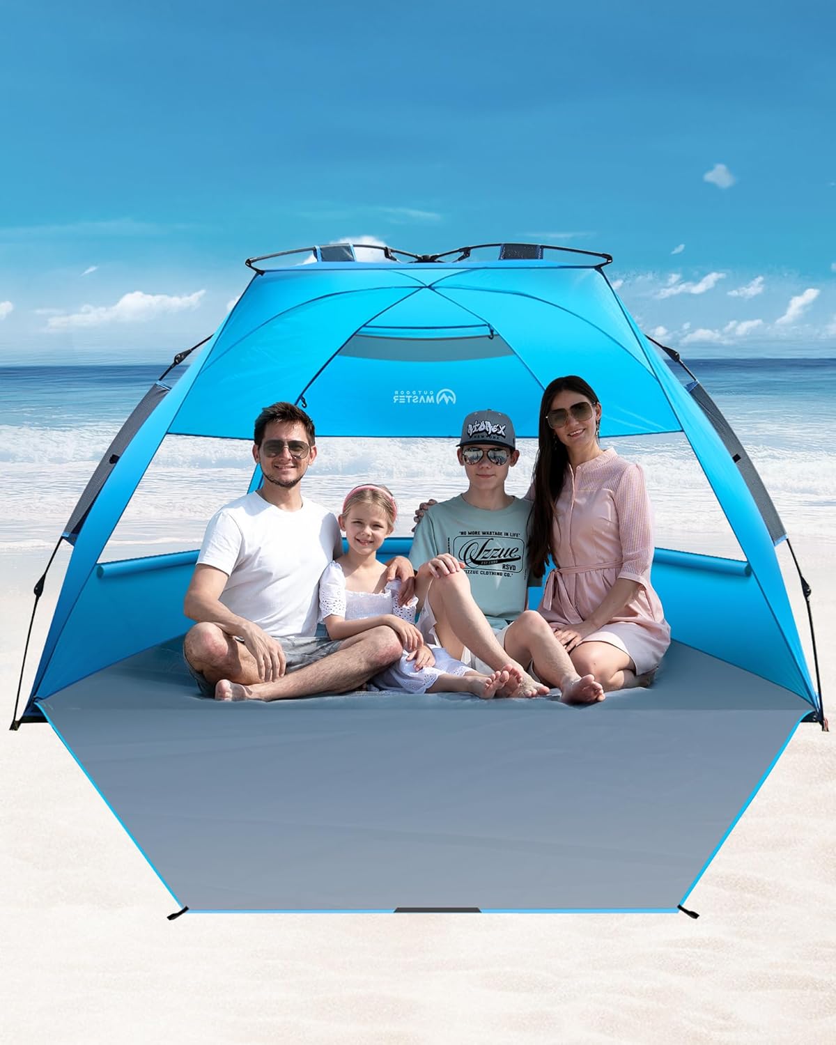 Tents: OutdoorMaster Pop Up 3-4 Person Beach Tent X-Large - Easy Setup, Portable Beach Shade Canopy Folding Sun Shelter with UPF 50+ UV Protection Removable Skylight Family Size (Blue)