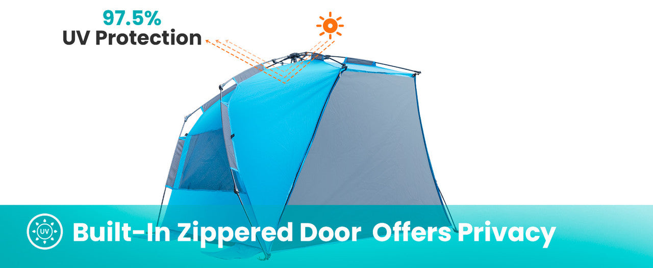 Tents: OutdoorMaster Pop Up 3-4 Person Beach Tent X-Large - Easy Setup, Portable Beach Shade Canopy Folding Sun Shelter with UPF 50+ UV Protection Removable Skylight Family Size (Blue)