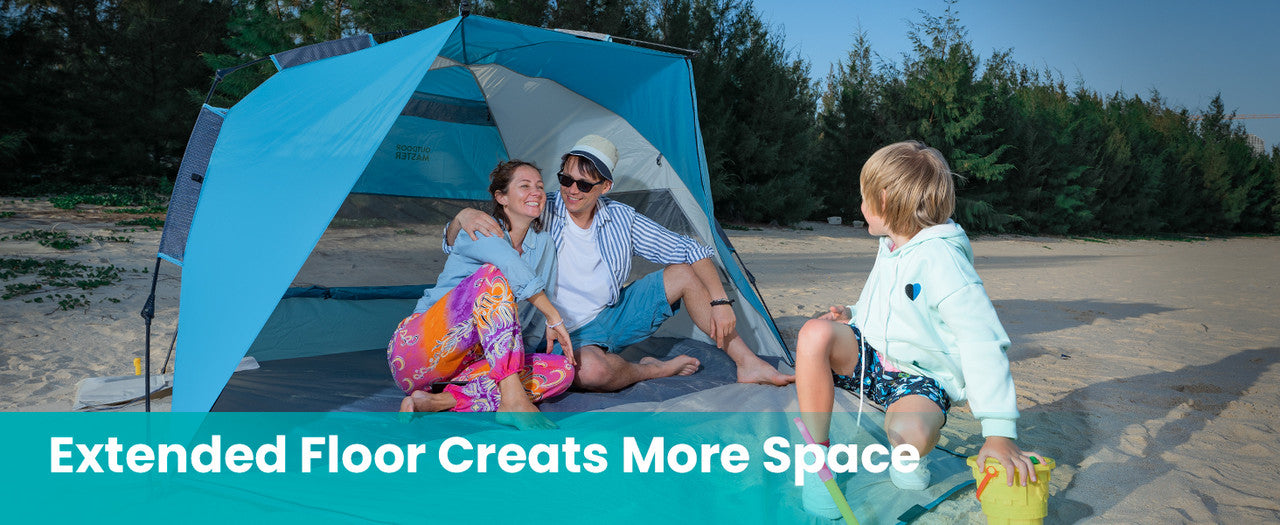 Tents: OutdoorMaster Pop Up 3-4 Person Beach Tent X-Large - Easy Setup, Portable Beach Shade Canopy Folding Sun Shelter with UPF 50+ UV Protection Removable Skylight Family Size (Blue)