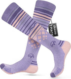 OutdoorMaster Ski Socks 2-Pack Merino Wool, Over The Calf Non-Slip Cuff for Men & Women-Purple Pink,Medium