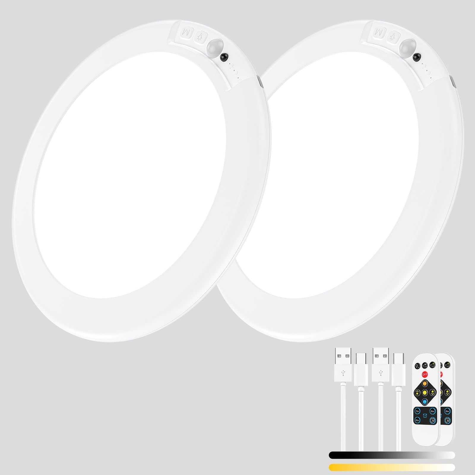 2 Pack Magnetic Wireless Ceiling Light, Rechargeable Battery Operated Ceiling Light wiht Remote, Ultra-Thin Motion Sensor Shower Lamp for Bathroom Closet Porch