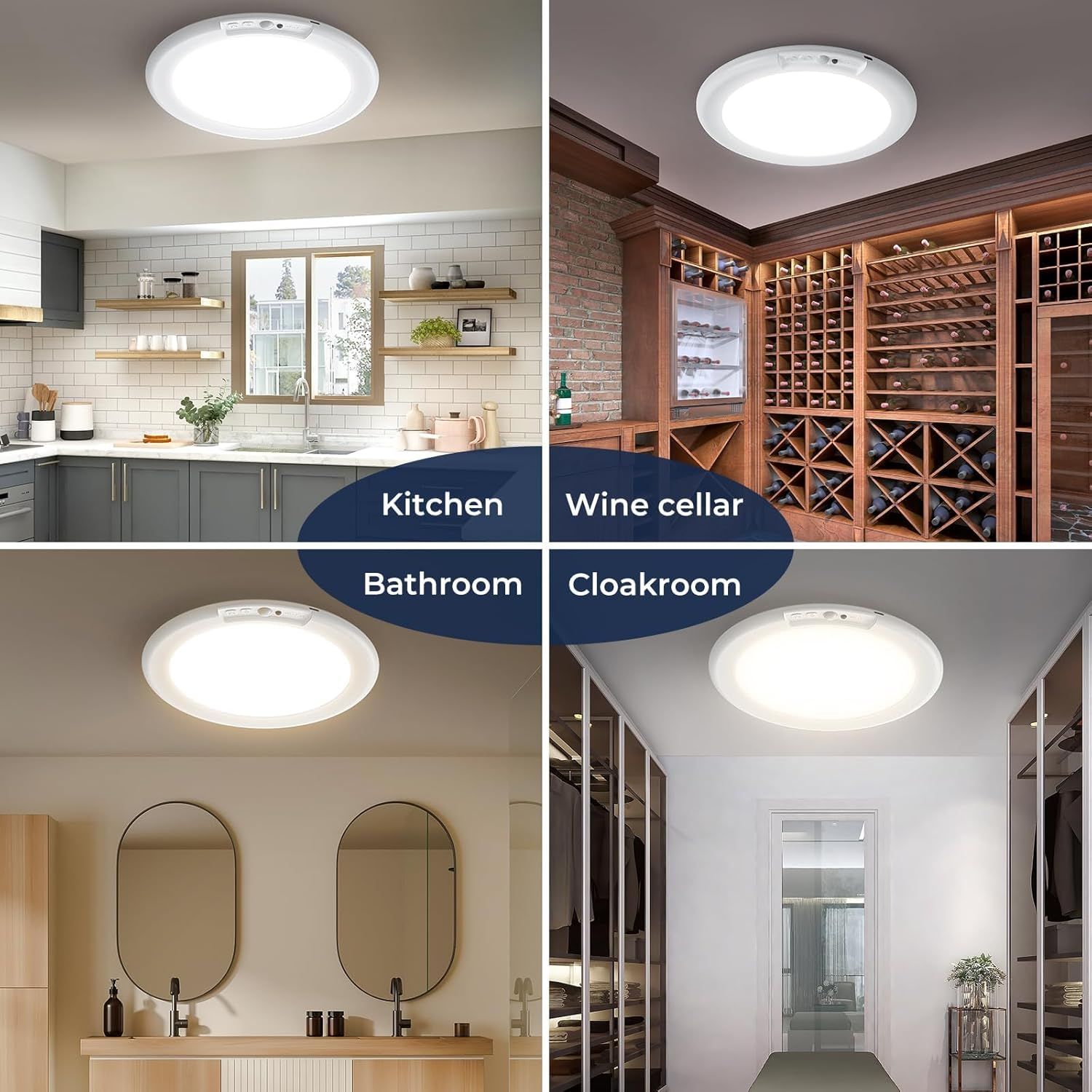 2 Pack Magnetic Wireless Ceiling Light, Rechargeable Battery Operated Ceiling Light wiht Remote, Ultra-Thin Motion Sensor Shower Lamp for Bathroom Closet Porch