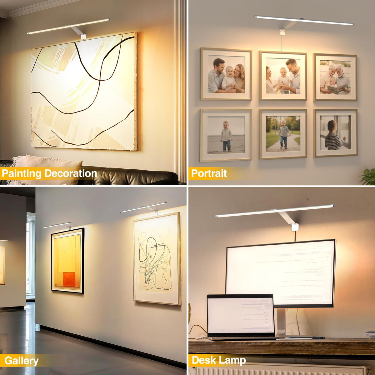 Picture Light for Wall Plug in 24inch, Dimmable LED Art Photo Light with Remote, 3000K Warm White Wall Lights with On/Off Switch Display for Picture, Gallery, Painting, Frame (Silver)
