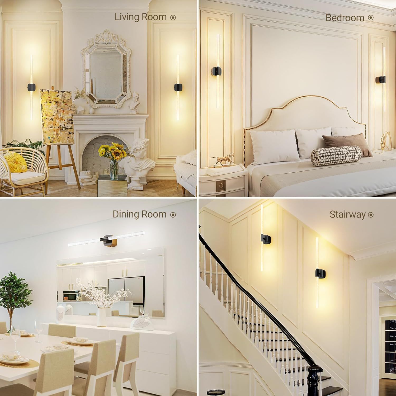 Black Battery Operated Wall Sconce Set of 2, Rechargeable Wireless Wall Lights with Remote and Touch, 360° Rotatable Sconces Wall Decor for Bedroom Living Room (23.62 Inch, 2-Pack)