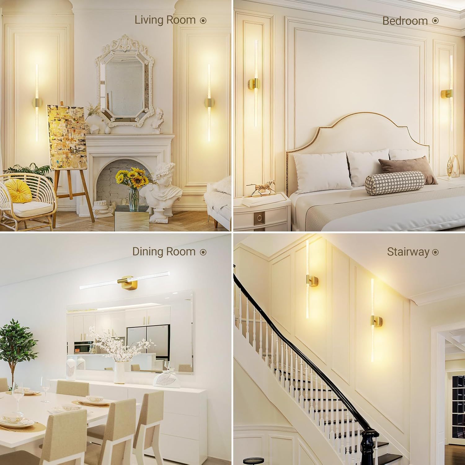 Gold Battery Operated Wall Sconce Set of 2, Rechargeable Wireless Wall Lights with Remote and Touch, 360° Rotatable Sconces Wall Decor for Bedroom Living Room (23.62 Inch, 2-Pack)