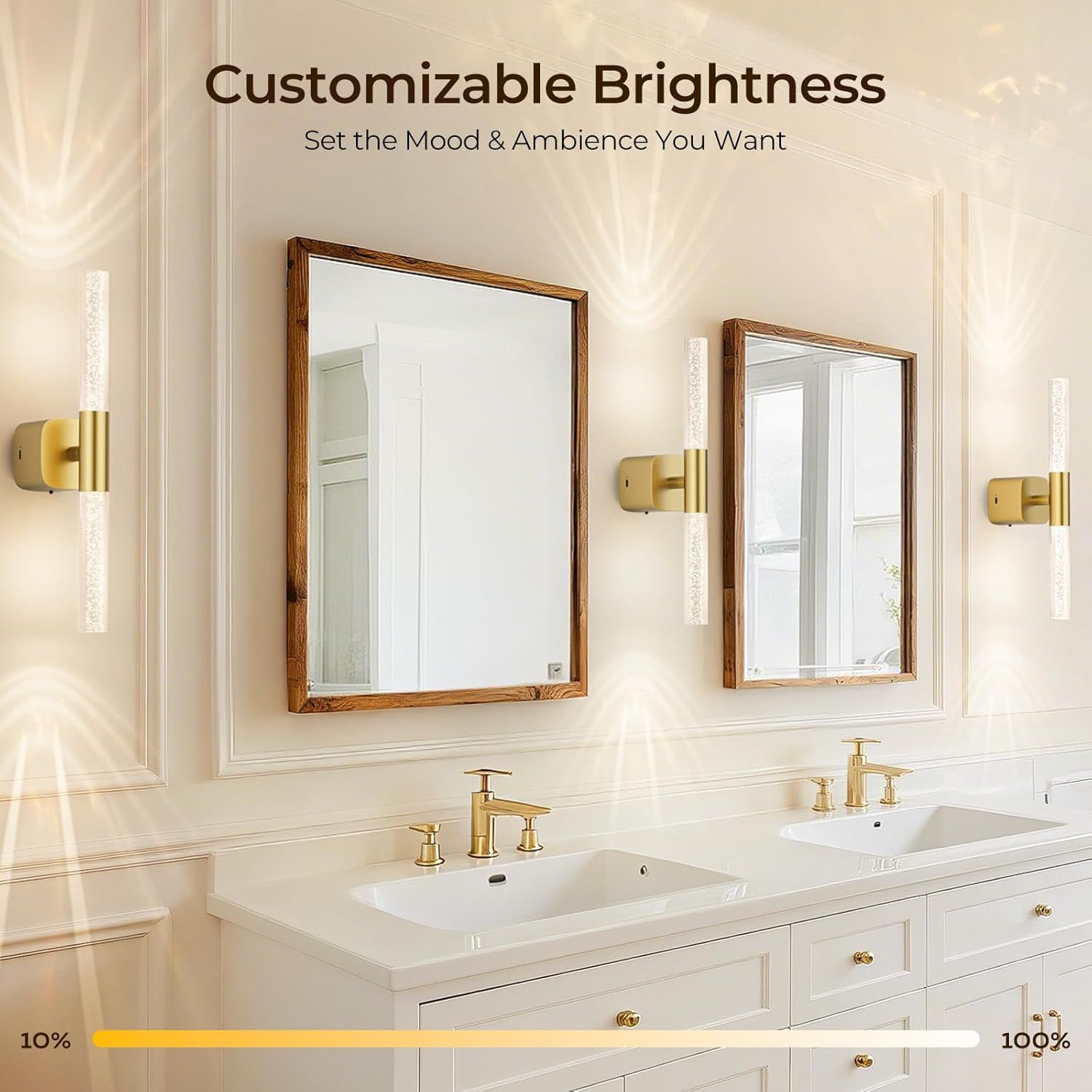Battery Operated Wall Sconce Set of 2 Rechargeable Battery Powered Wall Light with 12000mAh Wireless Dimmable Wall Lamp Fixtures for Bedroom Living Room (Brushed Gold, 16"-2 Pack)