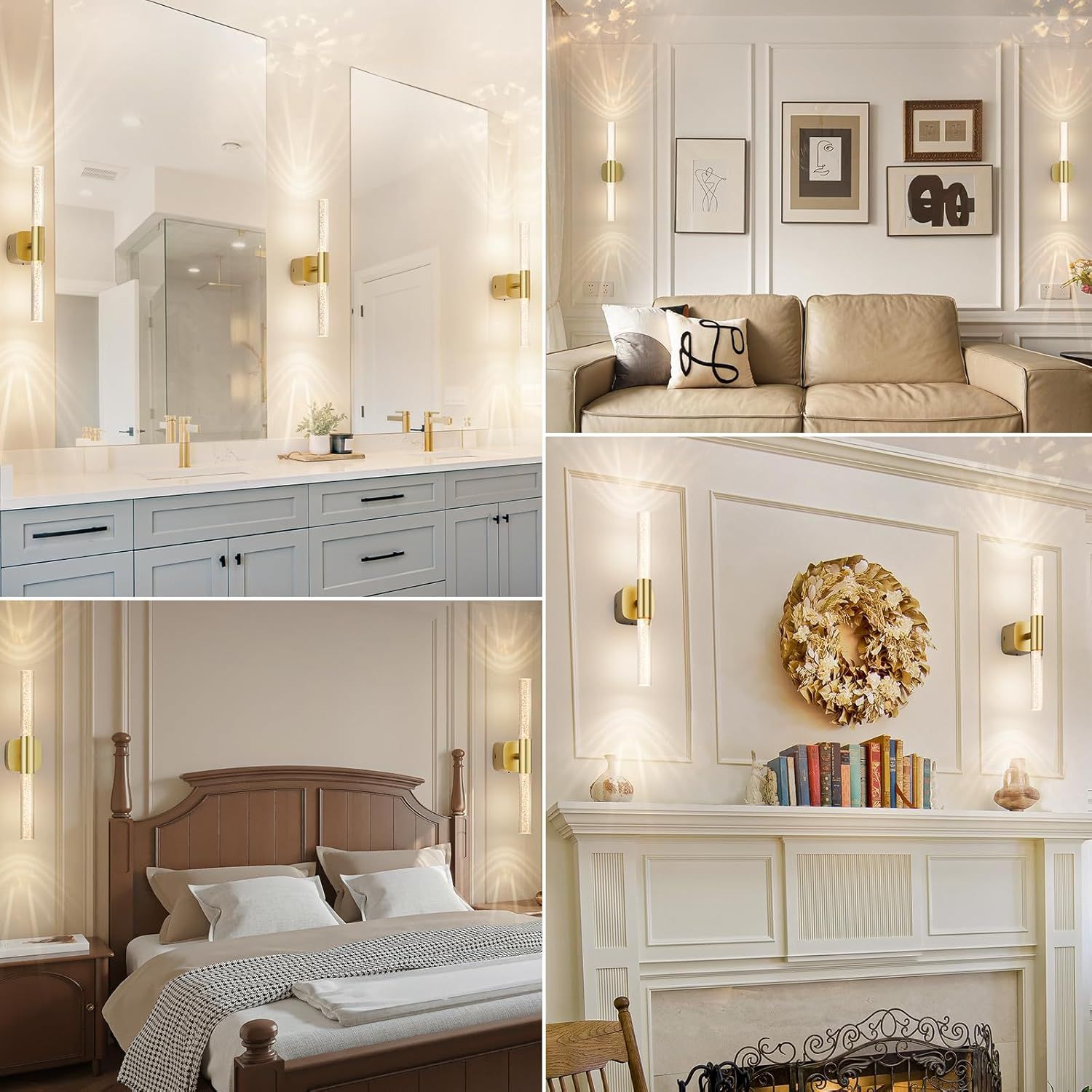 Battery Operated Wall Sconce Set of 2 Rechargeable Battery Powered Wall Light with 12000mAh Wireless Dimmable Wall Lamp Fixtures for Bedroom Living Room (Brushed Gold, 16"-2 Pack)