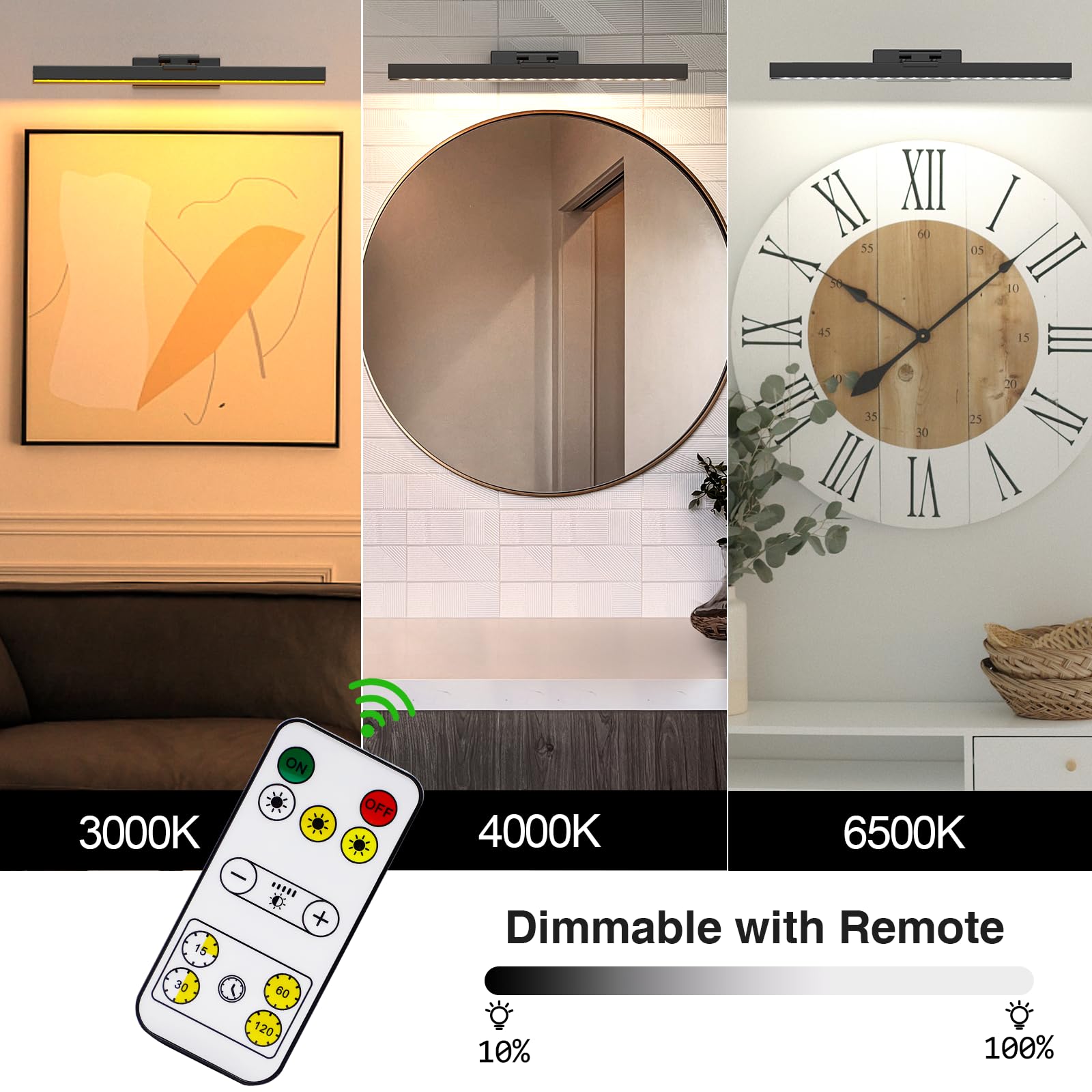 Wall Lights: Picture Light Battery Operated, 16in Wireless Art Light for Paintings Color Temperature Adjustable Dimmable Battery Picture Light with Remote Control for Gallery Dartboard Art Bedroom Bathroom