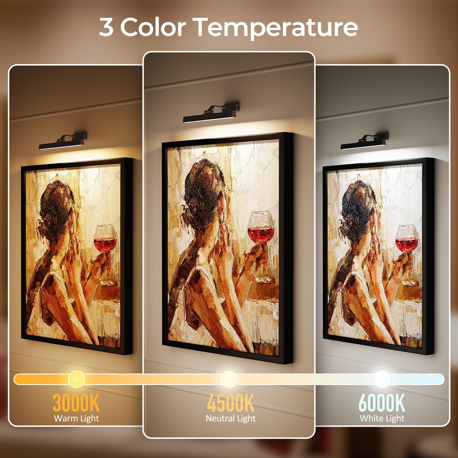 Wall Lights: Picture Lights for Wall, Battery Operated Picture Light 16in Gallery Light for Paintings CCT Dimmable Recharging Battery Wall Light with Remote Control for Living Room Dartboard Art Black