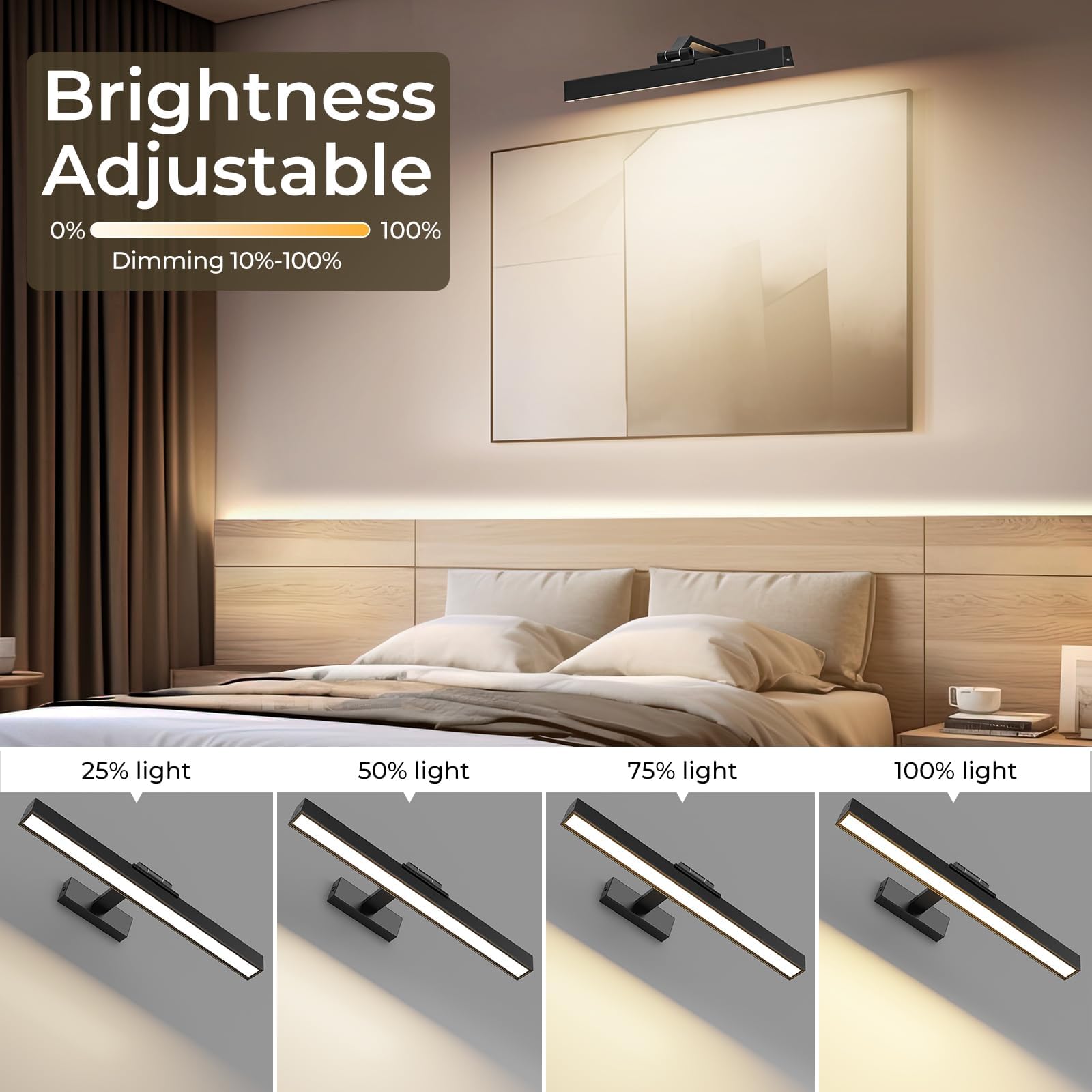 Wall Lights: Picture Lights for Wall, Battery Operated Picture Light 16in Gallery Light for Paintings CCT Dimmable Recharging Battery Wall Light with Remote Control for Living Room Dartboard Art Black