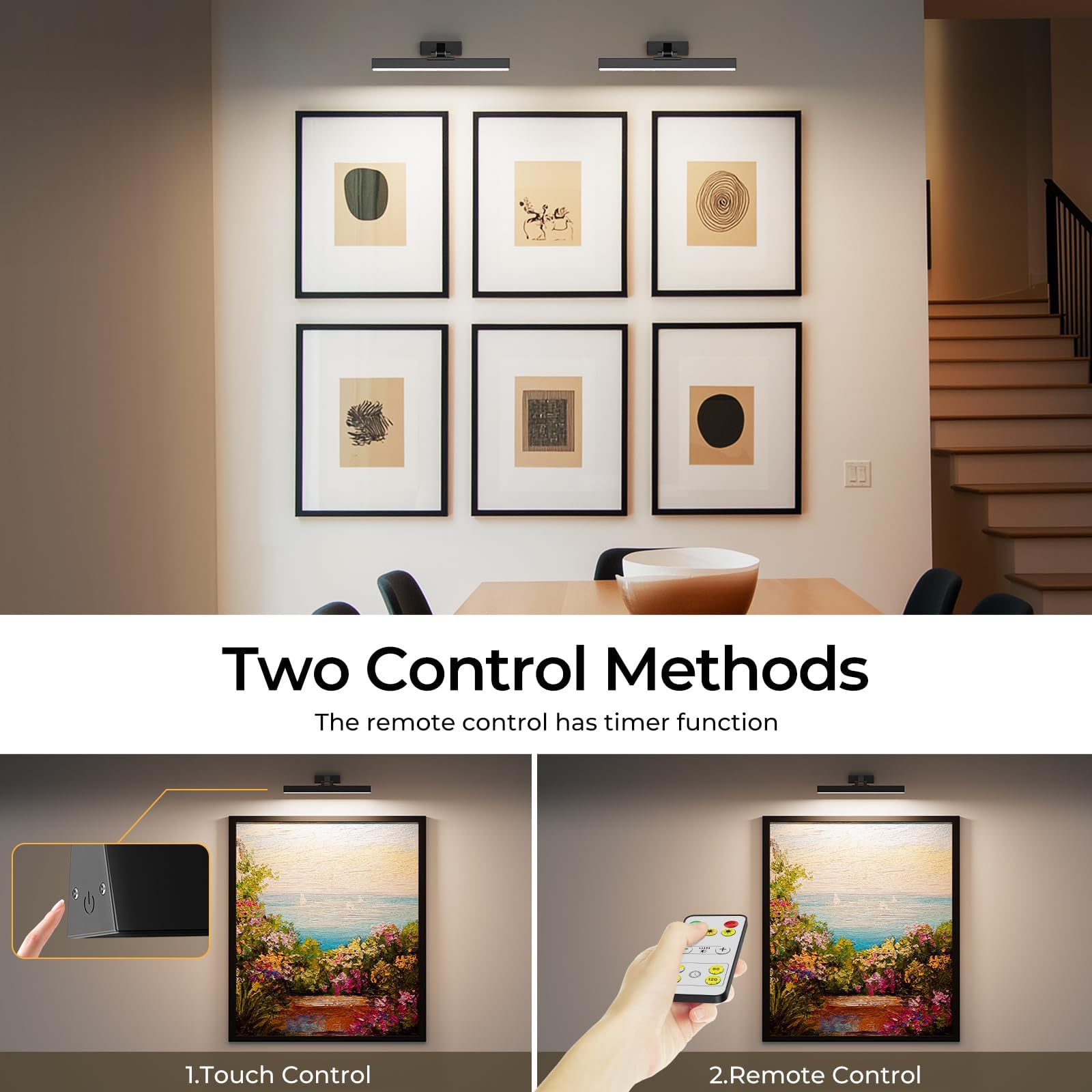 Wall Lights: Picture Lights for Wall, Battery Operated Picture Light 16in Gallery Light for Paintings CCT Dimmable Recharging Battery Wall Light with Remote Control for Living Room Dartboard Art Black