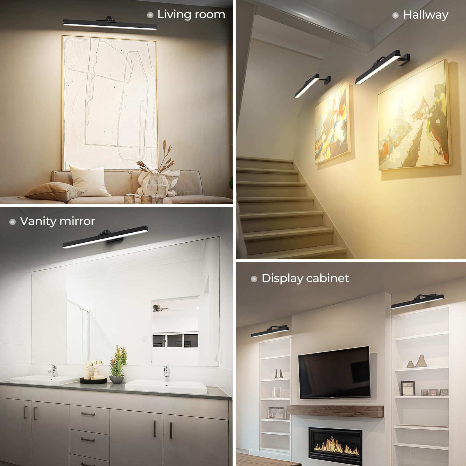 Wall Lights: Wall Picture Light, 24in Battery-Powered Gallery Light for Artwork, CCT Dimmable Rechargeable Battery Wall Lamp with Remote Control for Living Room, Gallery, and Dartboard (Black)