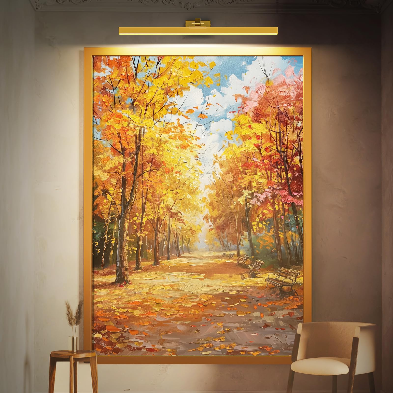Wall Lights: Wall Picture Light, 24in Battery-Powered Gallery Light for Artwork, CCT Dimmable Rechargeable Battery Wall Lamp with Remote Control for Living Room, Gallery, and Dartboard (Gold)