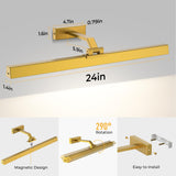 Wall Lights: Wall Picture Light, 24in Battery-Powered Gallery Light for Artwork, CCT Dimmable Rechargeable Battery Wall Lamp with Remote Control for Living Room, Gallery, and Dartboard (Gold)