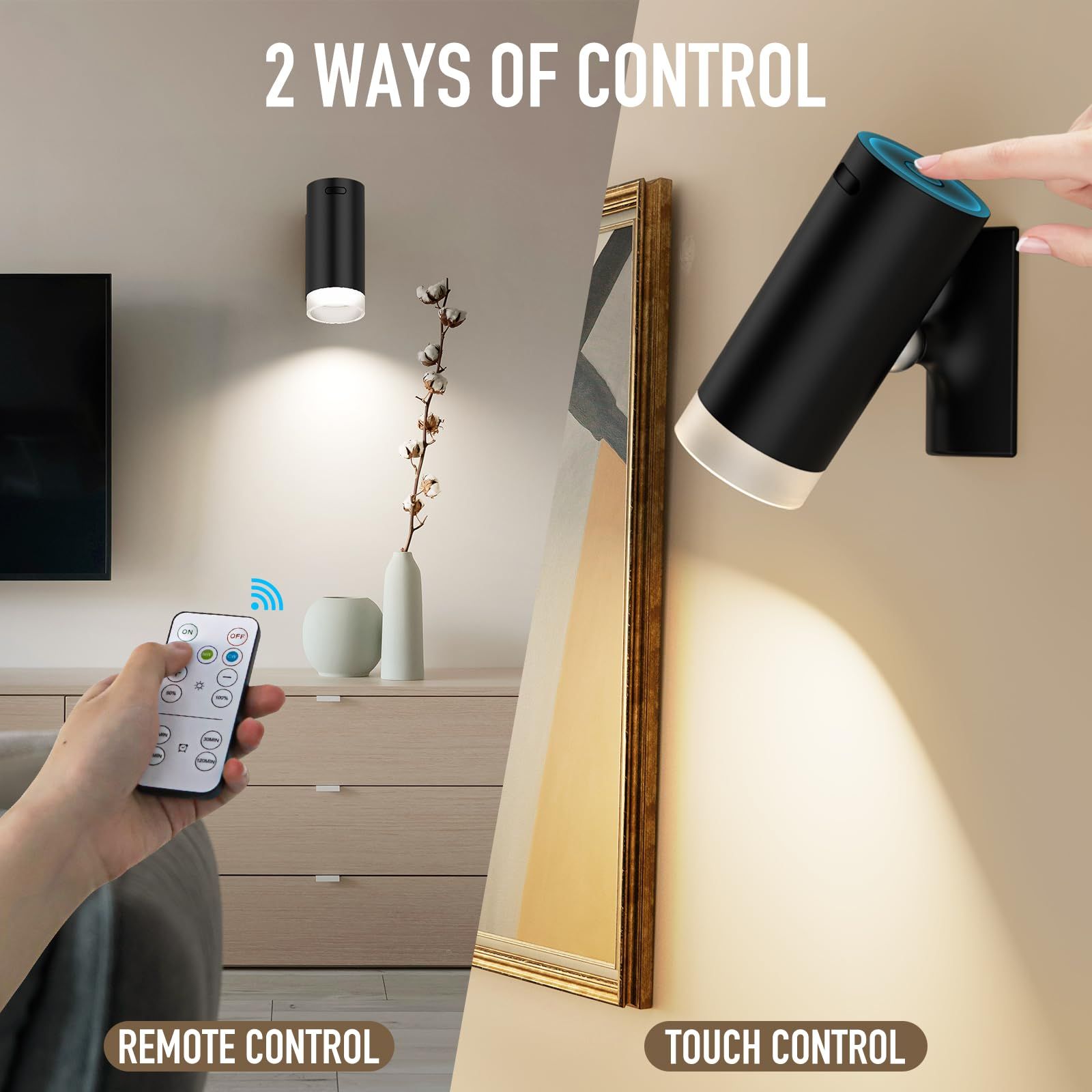 Battery Operated Wall Sconce CCT Dimmable Wireless Reading Light, Rechargeable LED Wall Light with Magnet Ball, Picture Wall Light Decor for Reading Bedroom Bedside