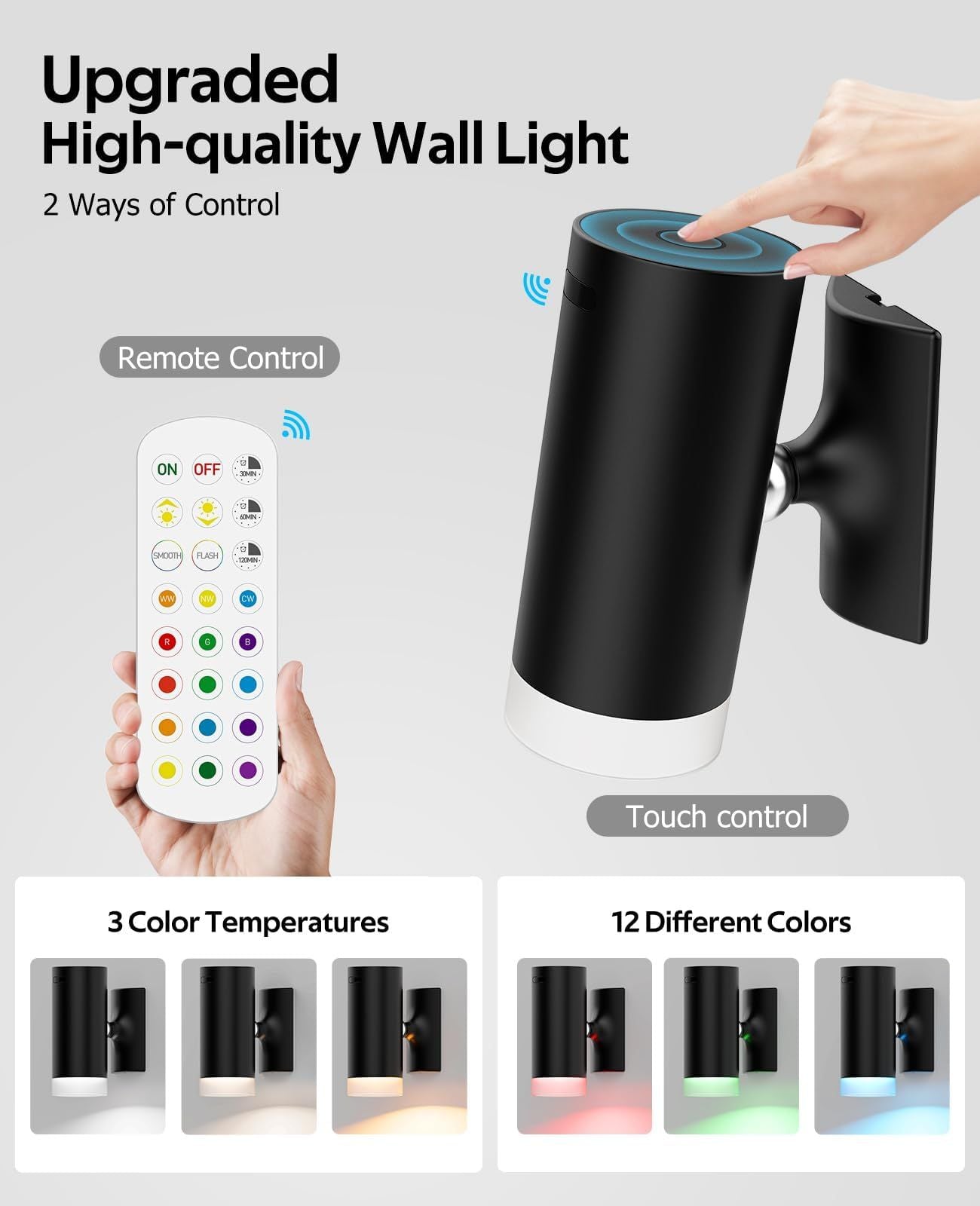 LED Wall Sconce, Wireless Battery Operated Wall Sconce with Rechargeable Battery Operated 12RGB and 3CCT Dimmable Magnetic Light, for Bedroom Bedside Reading Living Room Picture