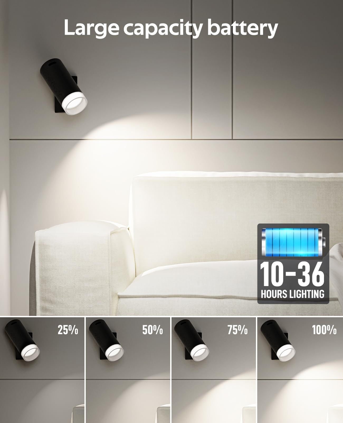 LED Wall Sconce, Wireless Battery Operated Wall Sconce with Rechargeable Battery Operated 12RGB and 3CCT Dimmable Magnetic Light, for Bedroom Bedside Reading Living Room Picture
