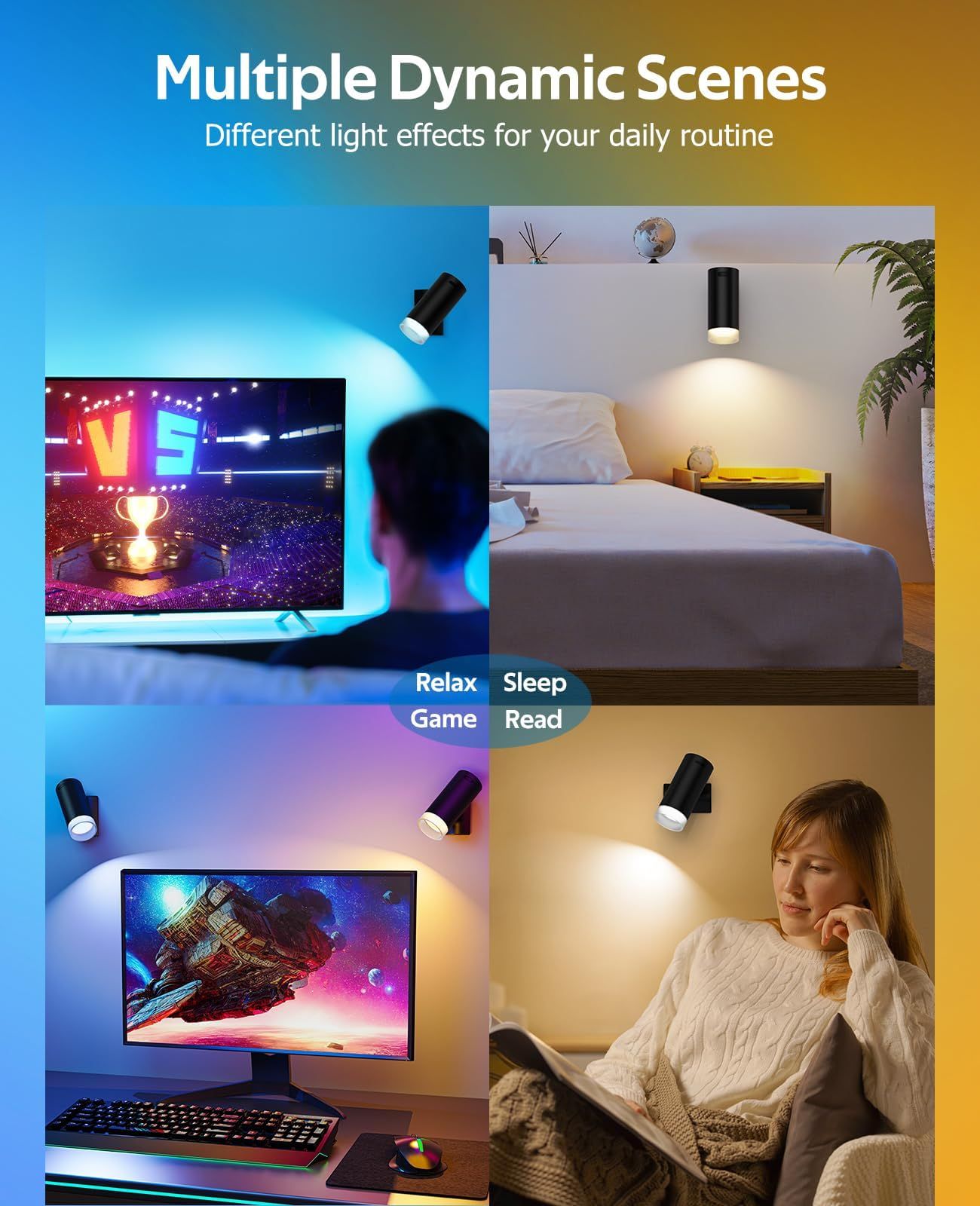 LED Wall Sconce, Wireless Battery Operated Wall Sconce with Rechargeable Battery Operated 12RGB and 3CCT Dimmable Magnetic Light, for Bedroom Bedside Reading Living Room Picture