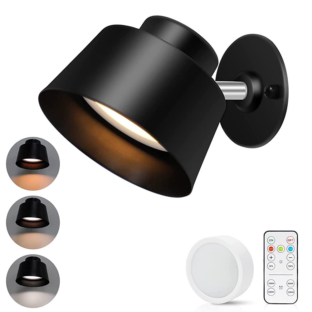 AIBOO Art Display Light, Picture Light Rechargeable Black, Color Changing & Dimmable with Remote LED Rotatable Wall Light for Pictures, Paintings, Portraits, Artworks