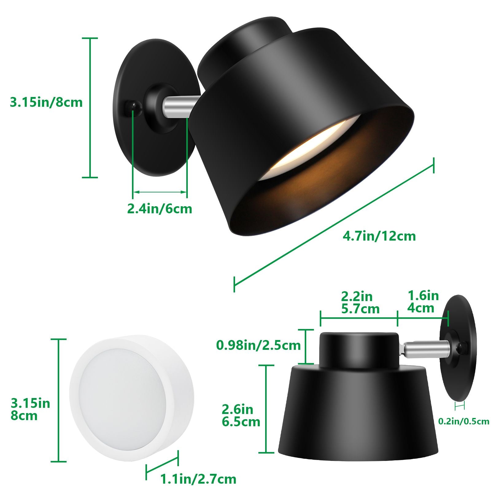 AIBOO Art Display Light, Picture Light Rechargeable Black, Color Changing & Dimmable with Remote LED Rotatable Wall Light for Pictures, Paintings, Portraits, Artworks