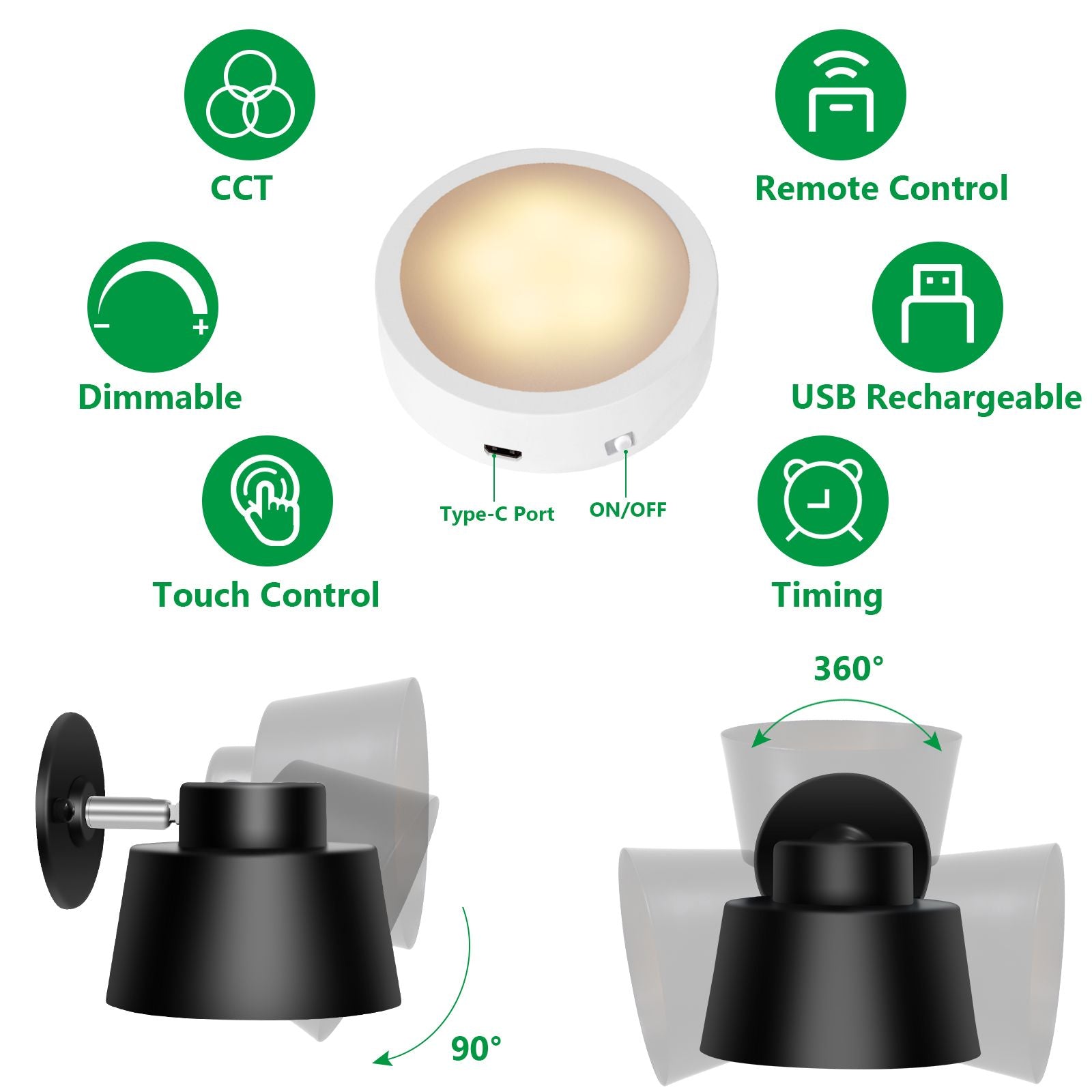 AIBOO Art Display Light, Picture Light Rechargeable Black, Color Changing & Dimmable with Remote LED Rotatable Wall Light for Pictures, Paintings, Portraits, Artworks