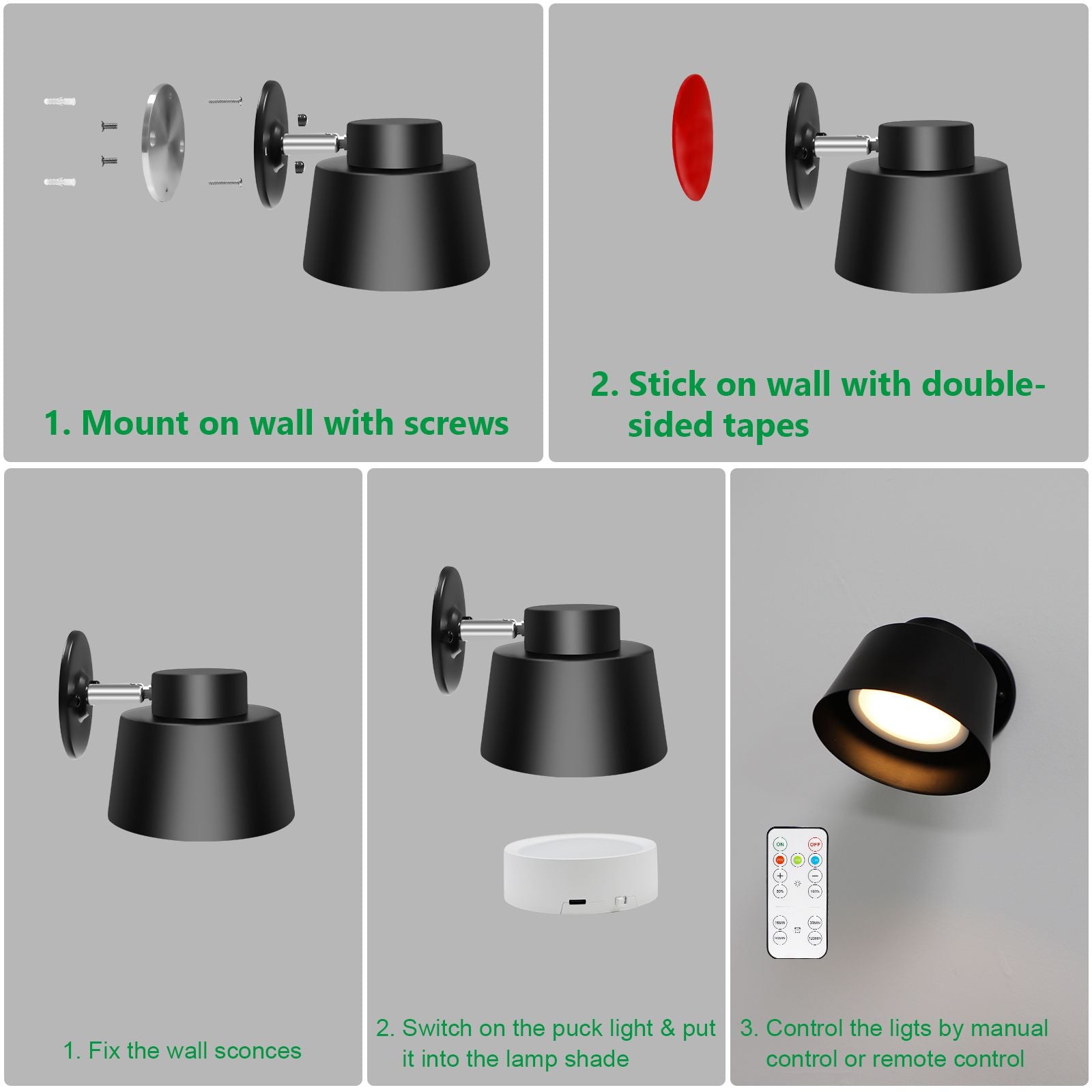 AIBOO Art Display Light, Picture Light Rechargeable Black, Color Changing & Dimmable with Remote LED Rotatable Wall Light for Pictures, Paintings, Portraits, Artworks