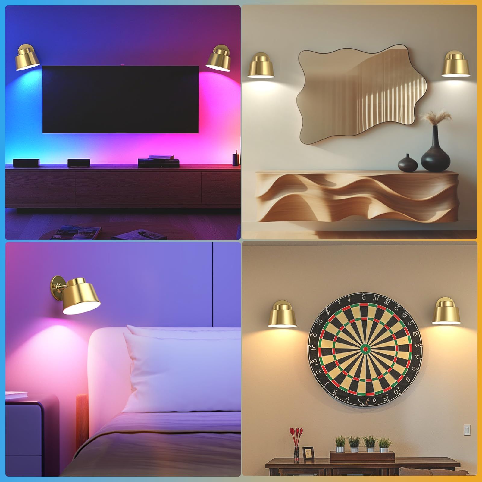 AIBOO Night Light Wireless Wall Light Indoor LED,Battery Operated Wall Lights Rechargeable Lamp with Remote,Touch Lamp Dimmable Wall Sconces Bedside Lamp for Bedroom Livingroom (Gold, 1Pack) [Energy Class E]