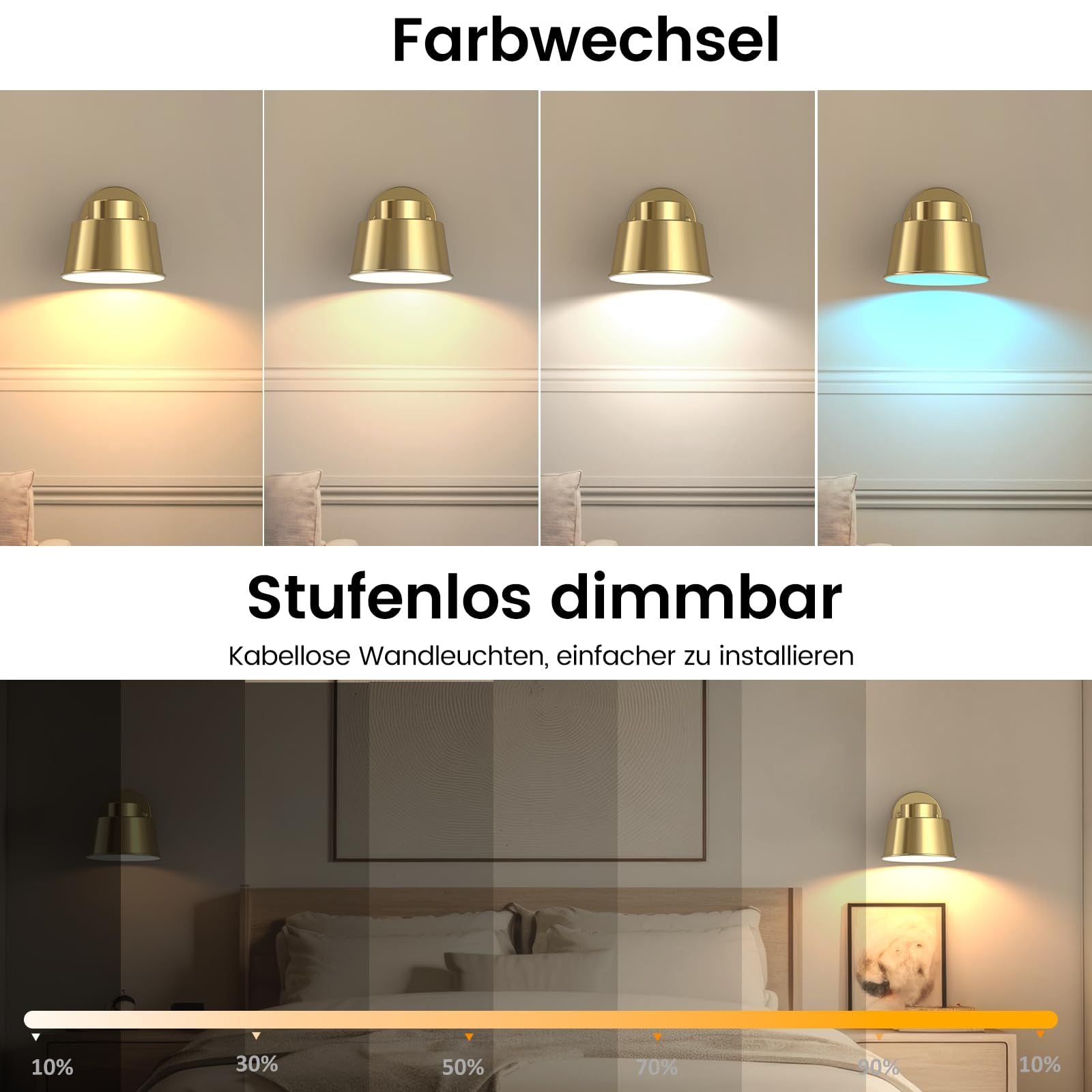 AIBOO Night Light Wireless Wall Light Indoor LED,Battery Operated Wall Lights Rechargeable Lamp with Remote,Touch Lamp Dimmable Wall Sconces Bedside Lamp for Bedroom Livingroom (Gold, 1Pack) [Energy Class E]