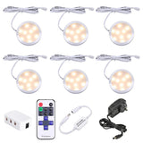 Wall Lights: Dimmable LED Under Cabinet Lighting, Counter Showcase Kitchen Lighting Fixtures with 12V Plug in Adapter and Dimmable Wireless Remote Control, 6 Ultra Slim Puck Lights Kit
