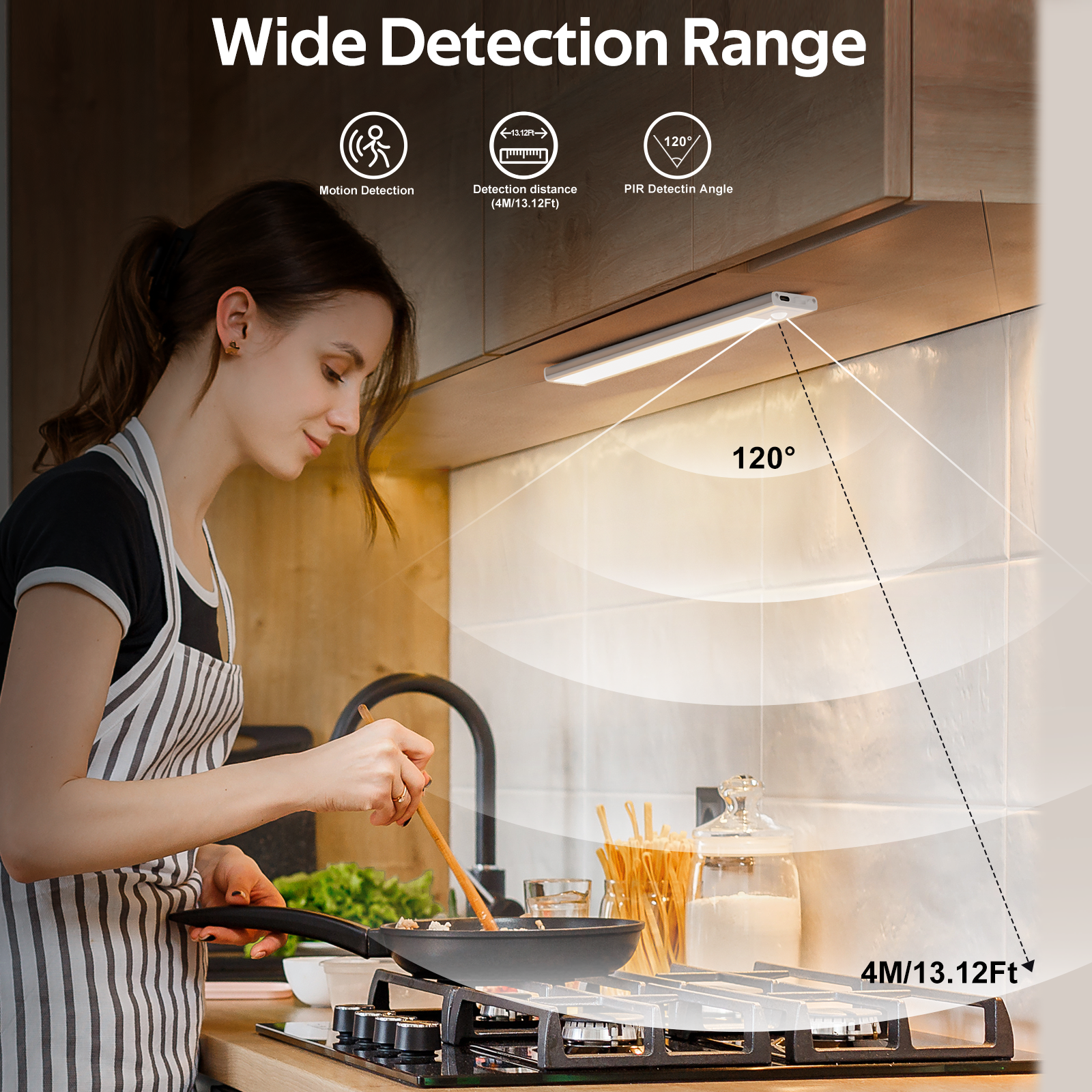 AIBOO Under Cabinet Lights, 4 Pack Rechargeable Motion Sensor Lights, 23.3 cm Magnetic LED Cupboard Lights, 3 Colour Temperatures, Dimmable USB-C Lights for Kitchen Wardrobe Stairs