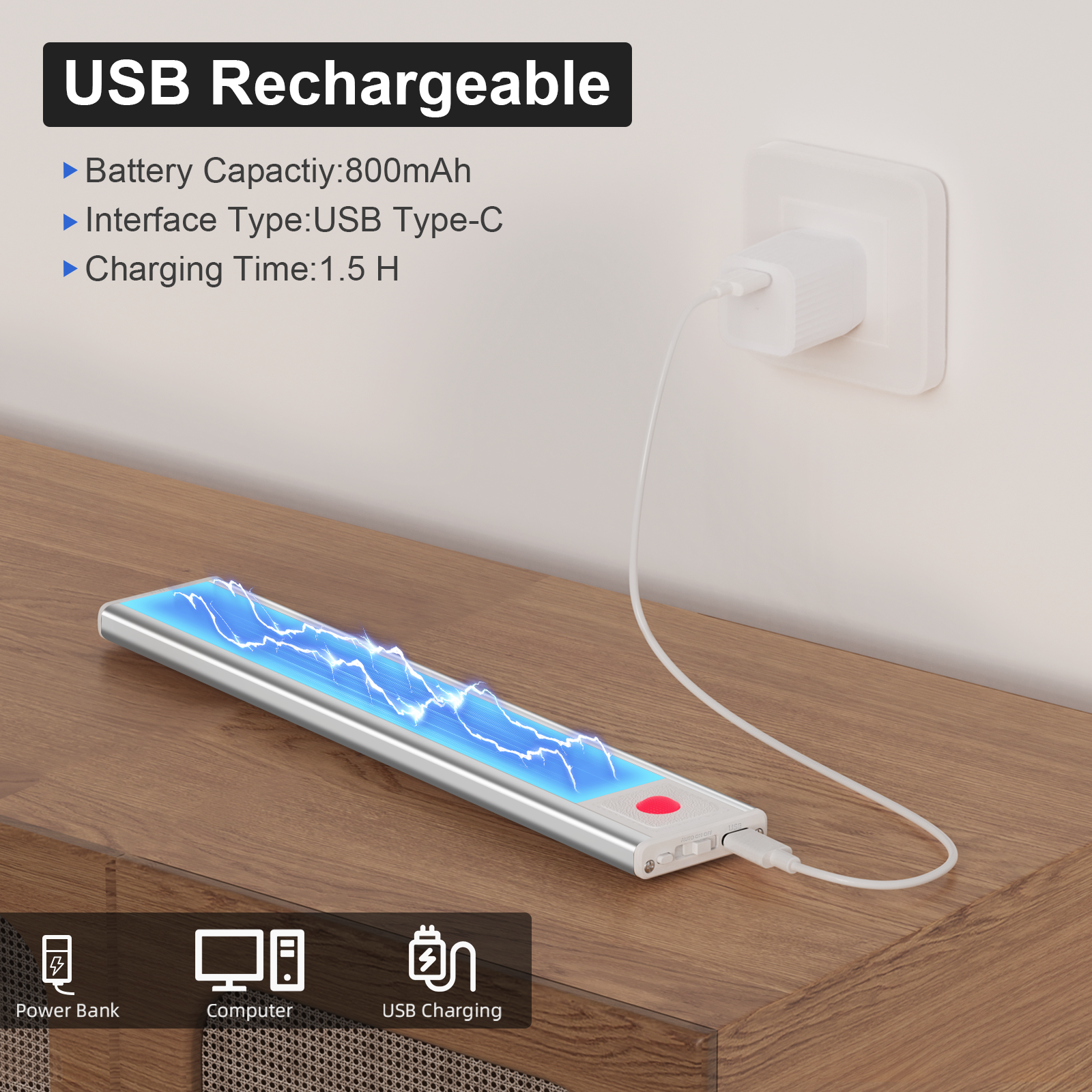 AIBOO Under Cabinet Lights, 4 Pack Rechargeable Motion Sensor Lights, 23.3 cm Magnetic LED Cupboard Lights, 3 Colour Temperatures, Dimmable USB-C Lights for Kitchen Wardrobe Stairs
