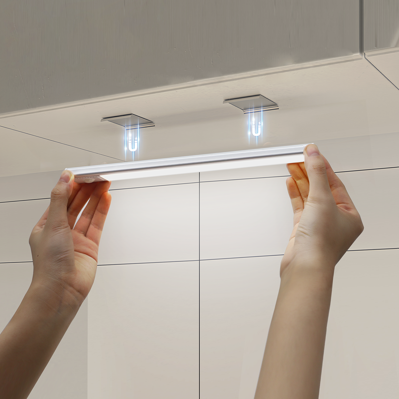AIBOO Under Cabinet Lights, 4 Pack Rechargeable Motion Sensor Lights, 23.3 cm Magnetic LED Cupboard Lights, 3 Colour Temperatures, Dimmable USB-C Lights for Kitchen Wardrobe Stairs