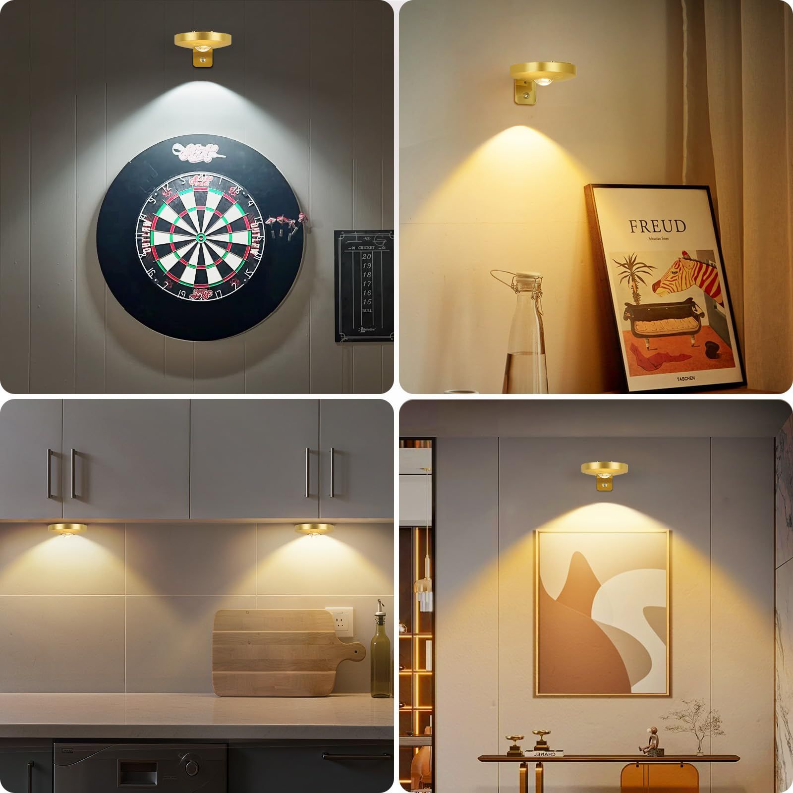 Rechargeable Picture Lights, 6 Pack Gold Wireless Art Lights with Remote and Touch Control, 3 Colour Temperatures, Stepless Dimming, Magnetic Wall Lights for Paintings, Photos and Displays