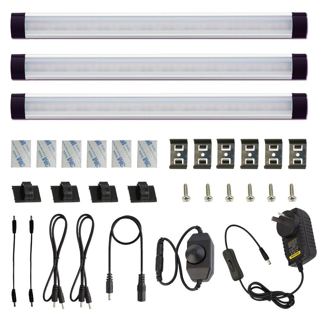 Wall Lights: Dimmable Led Under Cabinet Lighting Bar Linkable Kits with Rocker Switch Under Counter Kitchen,Showcase,Shelf Lighting(3 Panel Kits Cold White)