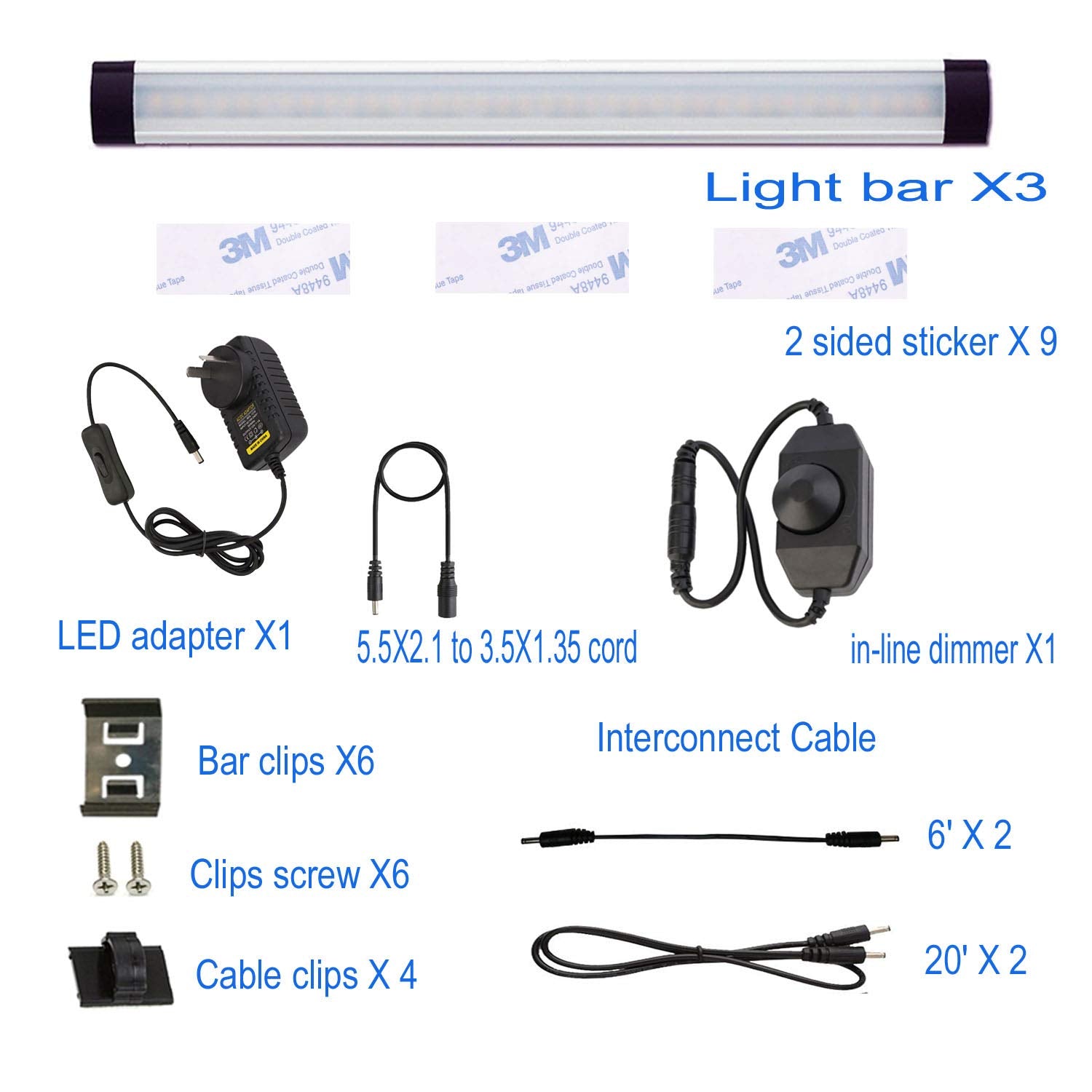 Wall Lights: Dimmable Led Under Cabinet Lighting Bar Linkable Kits with Rocker Switch Under Counter Kitchen,Showcase,Shelf Lighting(3 Panel Kits Cold White)