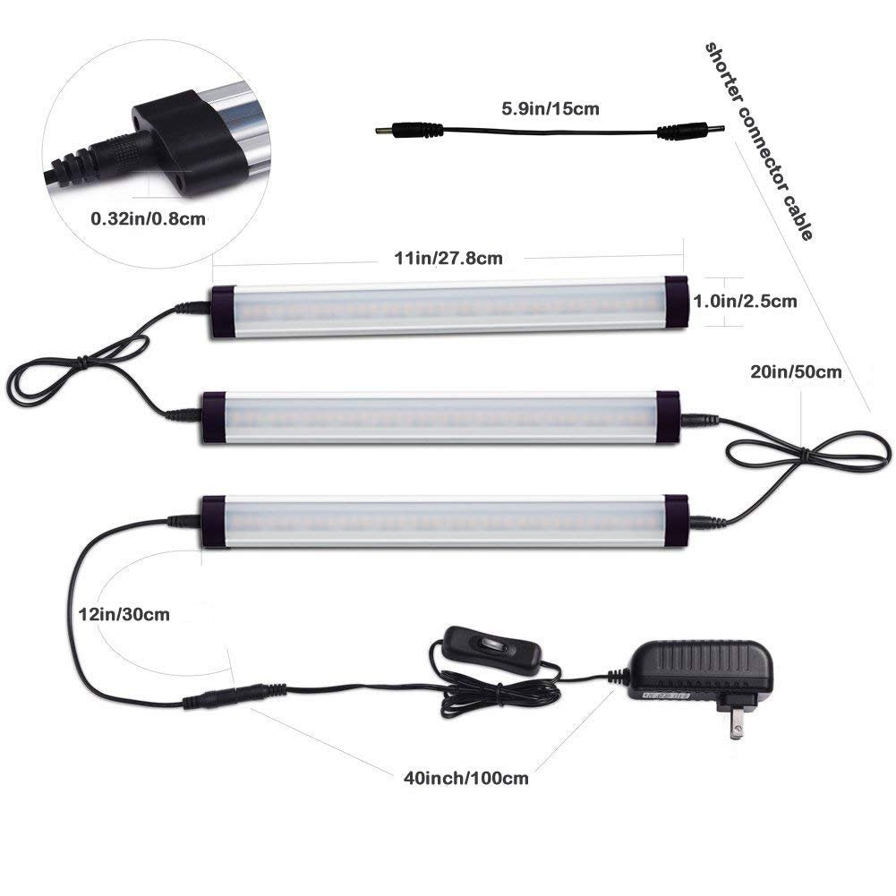 Wall Lights: Dimmable Led Under Cabinet Lighting Bar Linkable Kits with Rocker Switch Under Counter Kitchen,Showcase,Shelf Lighting(3 Panel Kits Cold White)