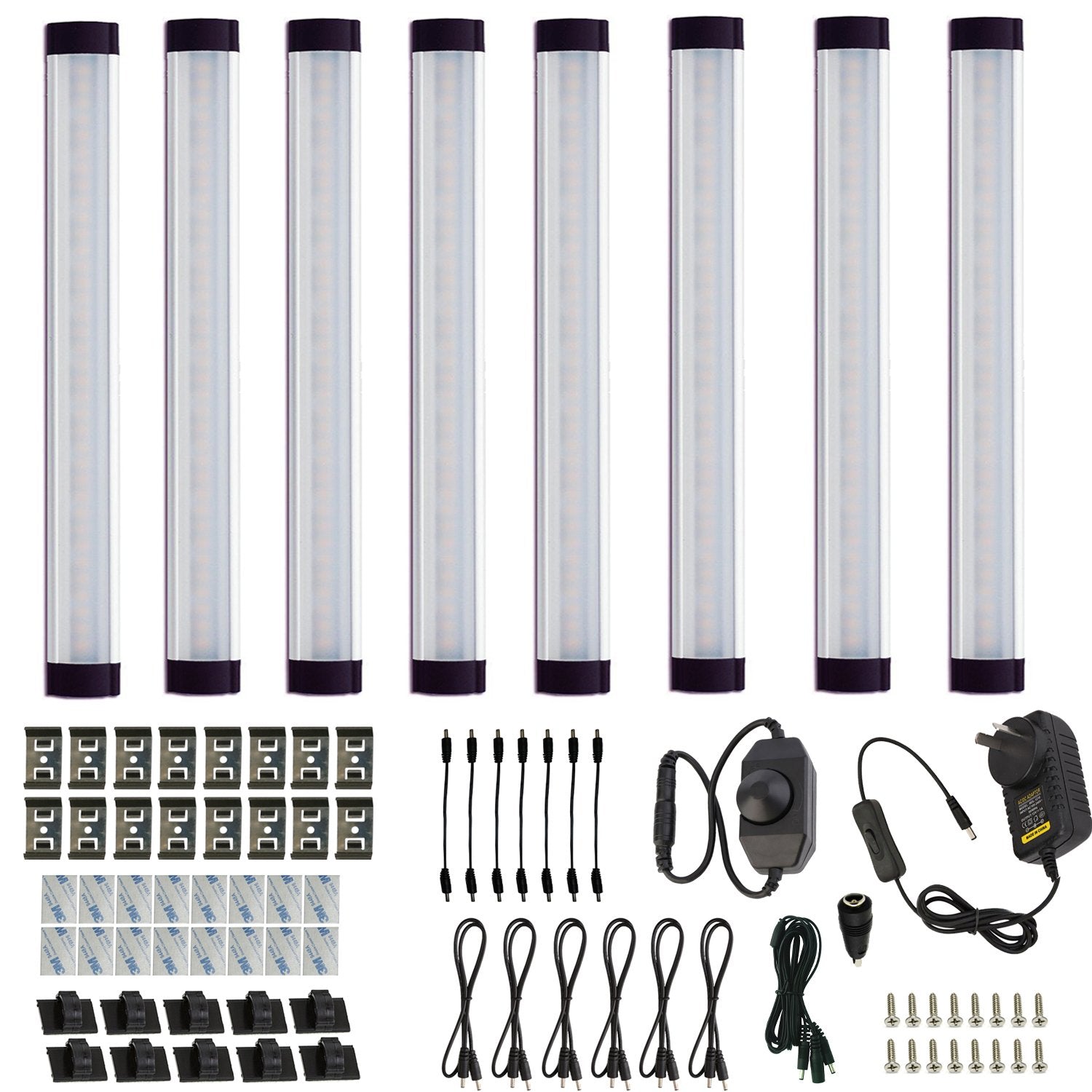 Wall Lights: Dimmable Led Under Cabinet Lighting Bar Linkable Kits with Rocker Switch Under Counter Kitchen,Showcase,Shelf Lighting(8 Panel Kits Cold White)