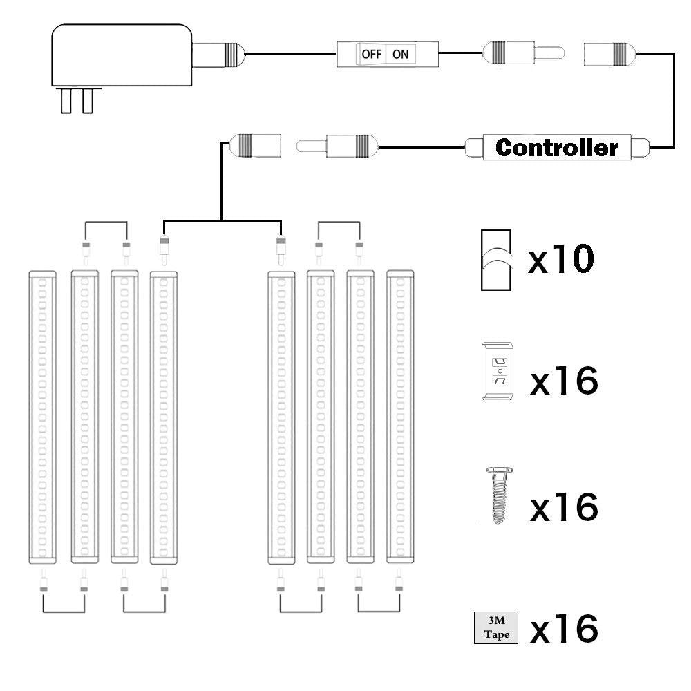 Wall Lights: Dimmable Led Under Cabinet Lighting Bar Linkable Kits with Rocker Switch Under Counter Kitchen,Showcase,Shelf Lighting(8 Panel Kits Cold White)