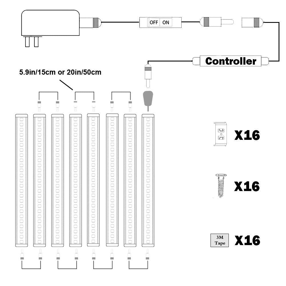 Wall Lights: Dimmable Led Under Cabinet Lighting Bar Linkable Kits with Rocker Switch Under Counter Kitchen,Showcase,Shelf Lighting(8 Panel Kits Cold White)