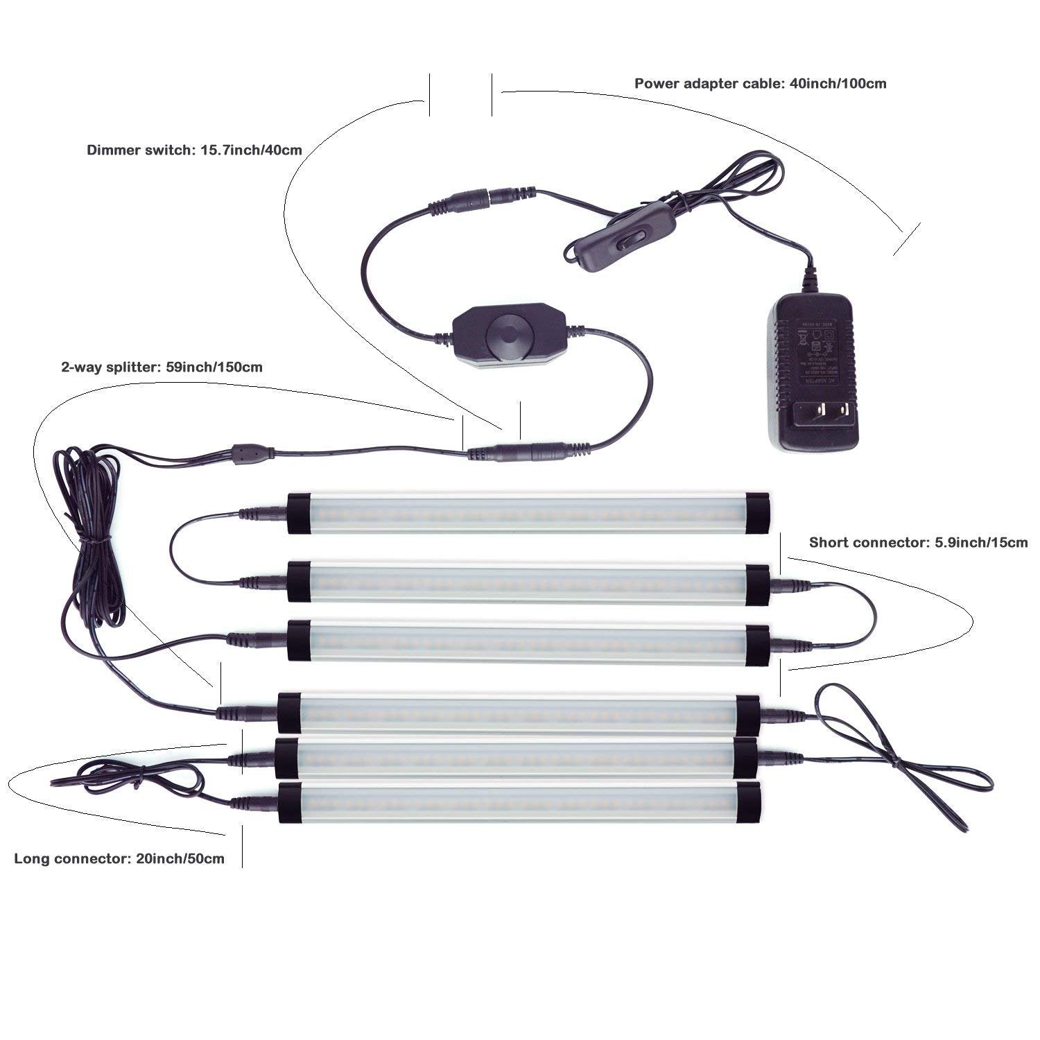 Wall Lights: Dimmable Led Under Cabinet Lighting Bar Linkable Kits with Rocker Switch Under Counter Kitchen,Showcase,Shelf Lighting(8 Panel Kits Cold White)