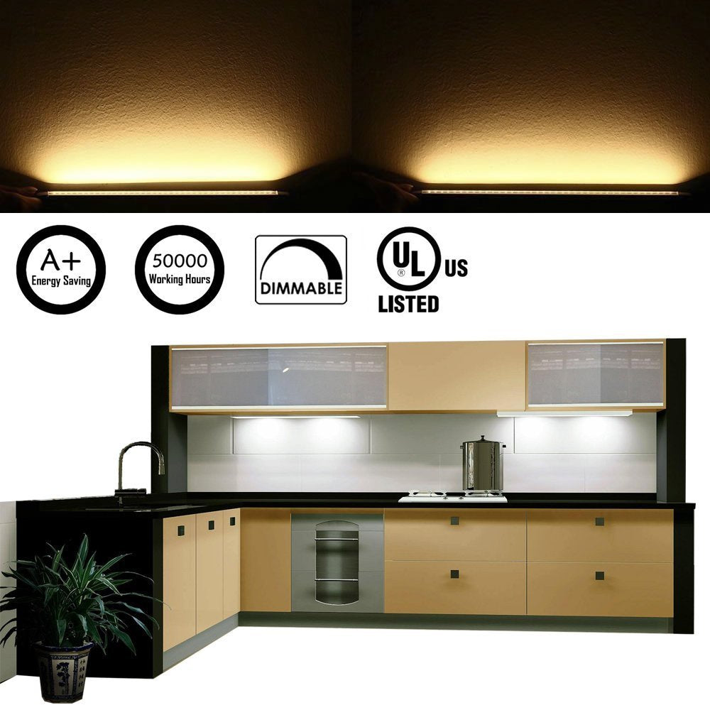 Wall Lights: Dimmable Led Under Cabinet Lighting Bar Linkable Kits with Rocker Switch Under Counter Kitchen,Showcase,Shelf Lighting(8 Panel Kits Cold White)