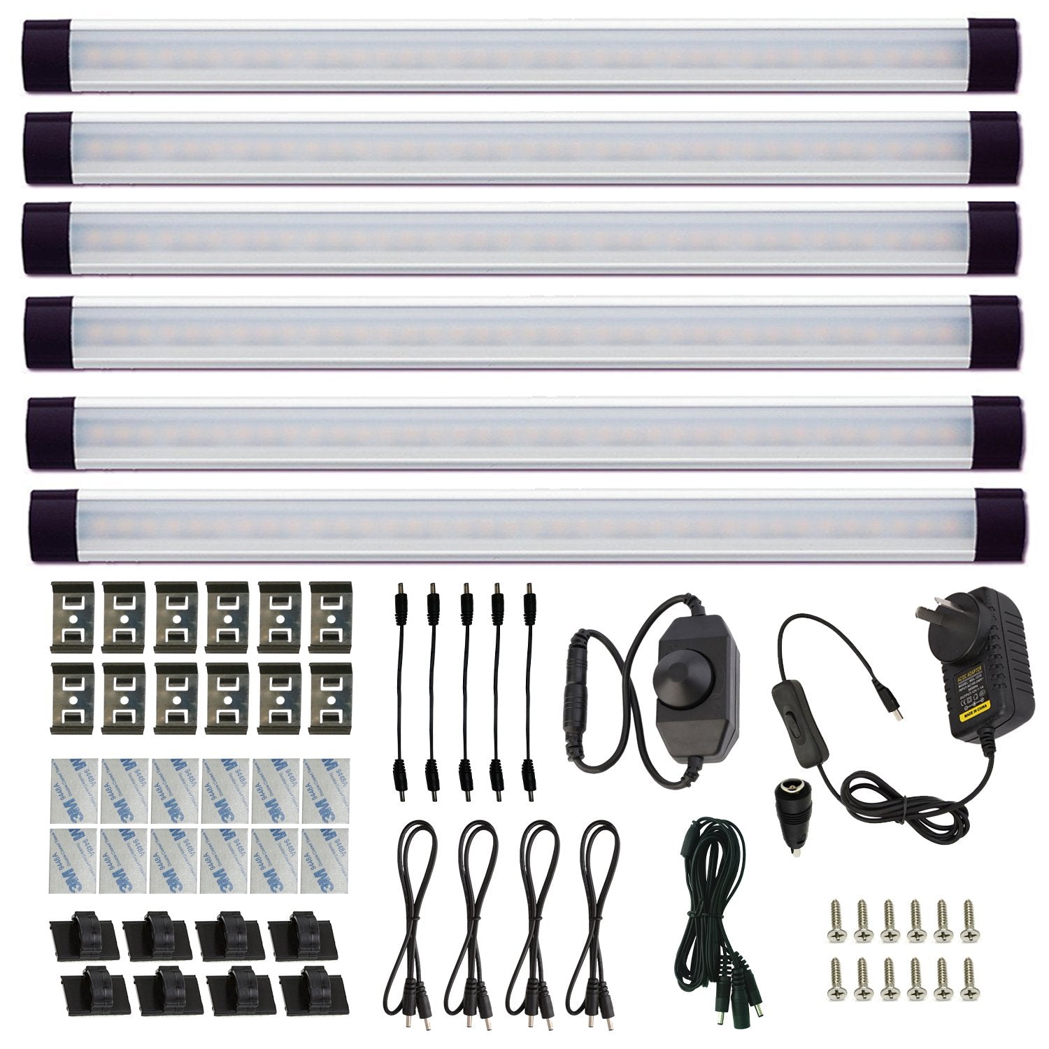 Wall Lights: Dimmable Led Under Cabinet Lighting Bar Linkable Kits with Rocker Switch Under Counter Kitchen,Showcase,Shelf Lighting(6 Panel Kits Cold White)