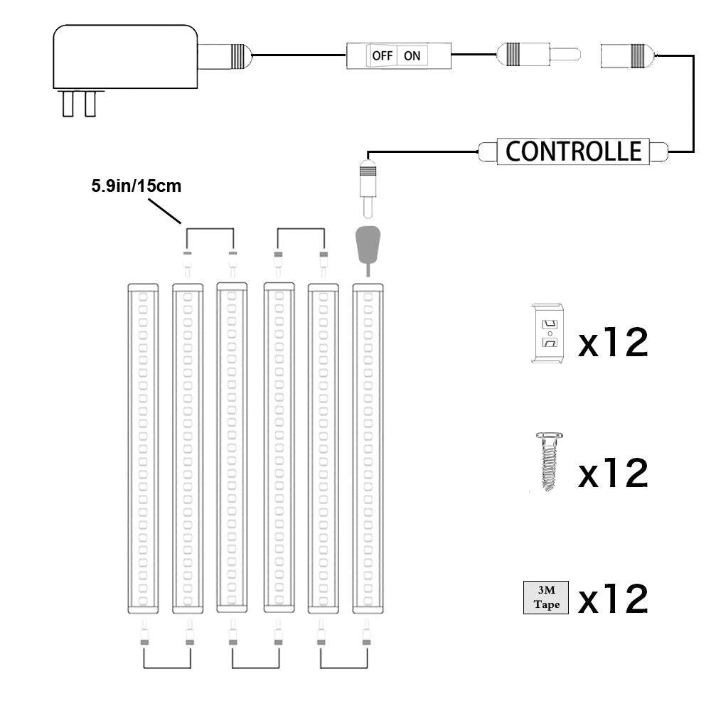 Wall Lights: Dimmable Led Under Cabinet Lighting Bar Linkable Kits with Rocker Switch Under Counter Kitchen,Showcase,Shelf Lighting(6 Panel Kits Cold White)