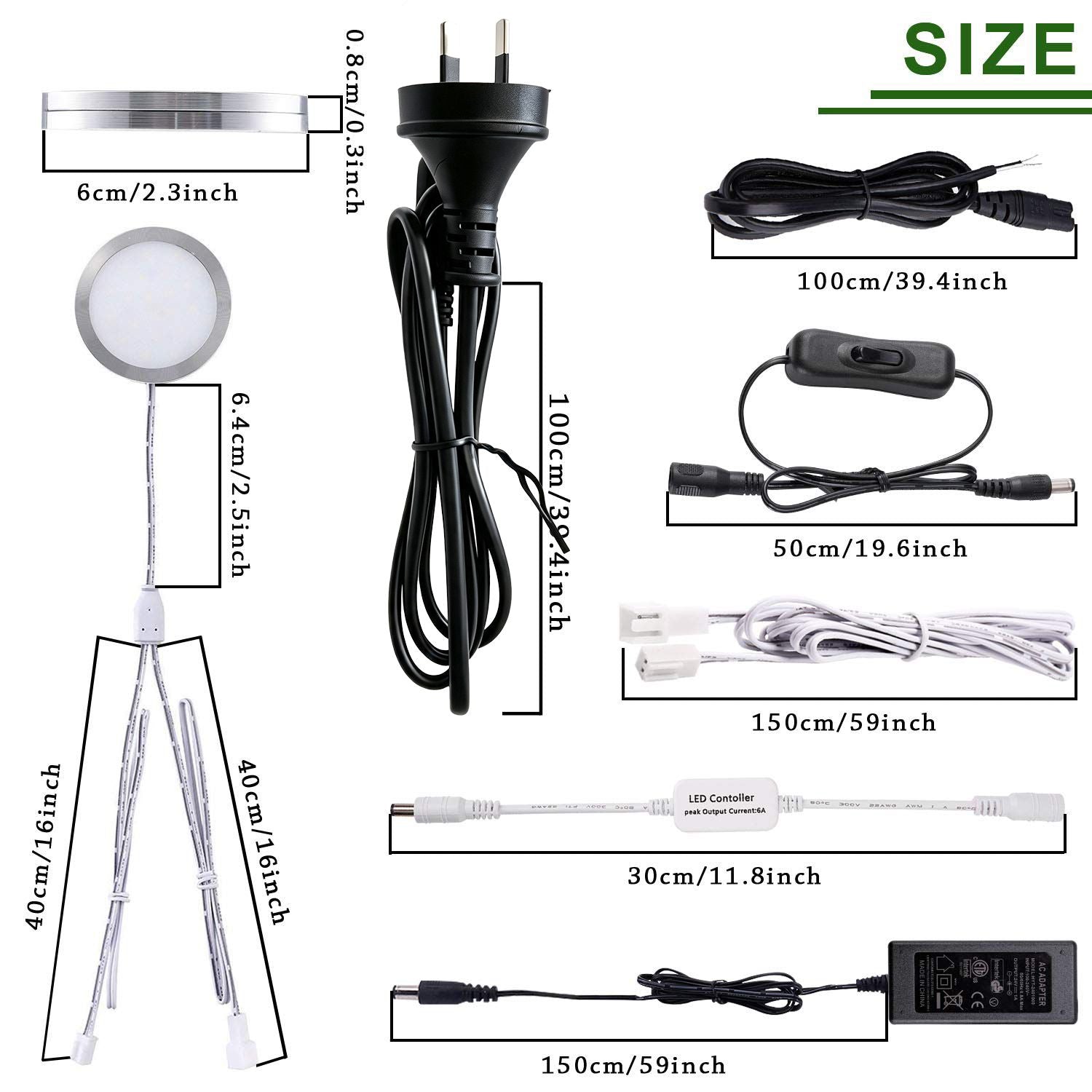 Linkable Under Cabinet LED Lighting 12V Dimmable Puck Lights with Wireless RF Remote Control, Hardwired & AU Wall Plug in for Counter Lighting(6 Lights, Natural White)