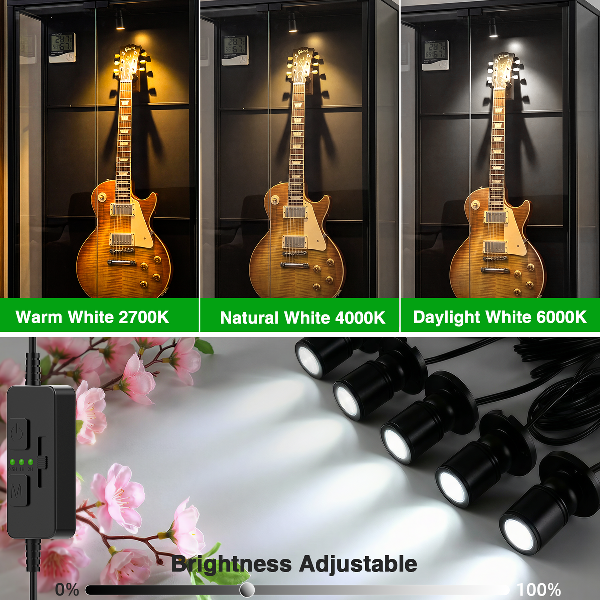 Dimmable LED Mini Spotlight, 12V CCT 2700K-6000K, Adjustable for Display, Cabinet, Showcase, Artwork, 360° Rotatable Accent Lighting, Surface Mount with Slider Dimmer & Adapter (CCT, 8Pack)