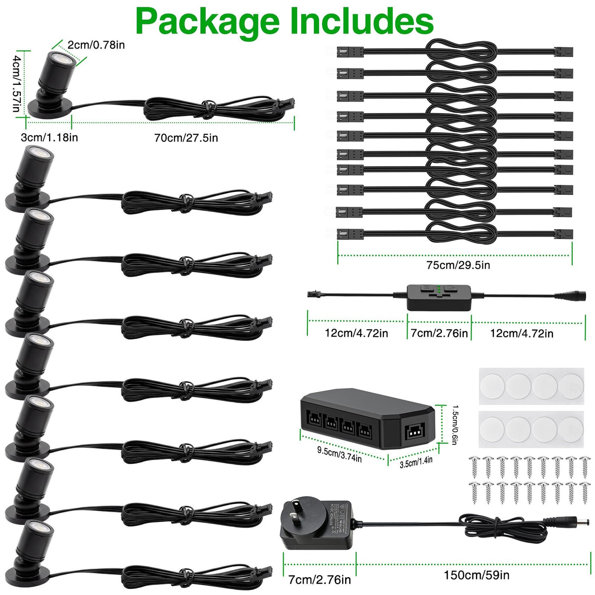 Dimmable LED Mini Spotlight, 12V CCT 2700K-6000K, Adjustable for Display, Cabinet, Showcase, Artwork, 360° Rotatable Accent Lighting, Surface Mount with Slider Dimmer & Adapter (CCT, 8Pack)