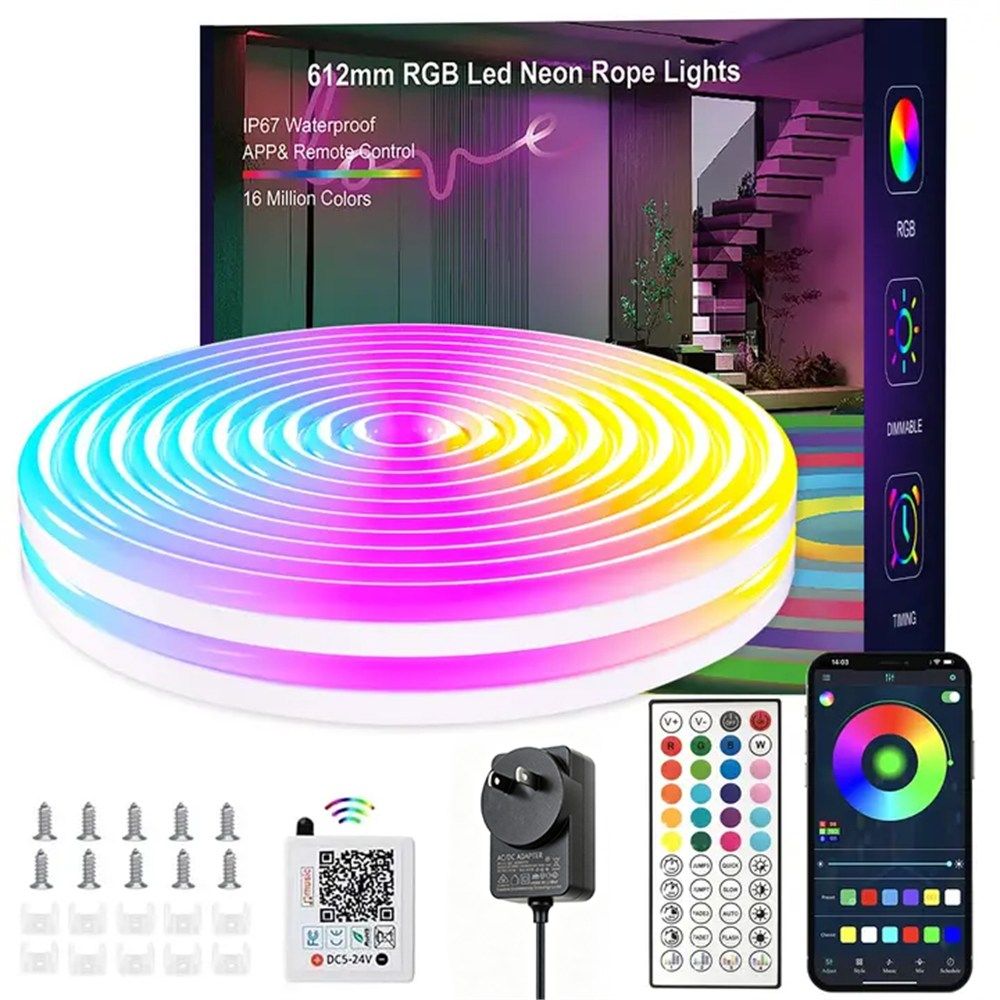 32.8ft LED Neon Rope Lights with APP/Remote Control,Flexible DIY Design,Music Sync Neon Lights for Wall Decor,Outdoor IP67 Waterproof, RGB Rope LED Lights for Bedroom,Livingroom,Gaming,Party