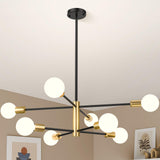 Ceiling Lights: Modern Sputnik Chandelier 8 Lights Height Adjustable Ceiling Light Fixture Mid-Century Modern Gold Chandelier for Dining Room Bedroom Kitchen Living Room with Sloped Ceiling Adapter