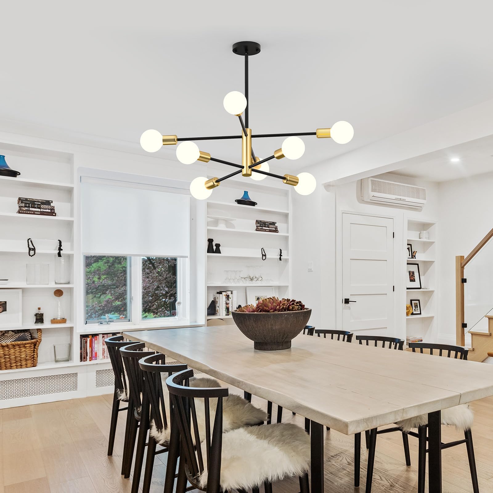 Ceiling Lights: Modern Sputnik Chandelier 8 Lights Height Adjustable Ceiling Light Fixture Mid-Century Modern Gold Chandelier for Dining Room Bedroom Kitchen Living Room with Sloped Ceiling Adapter