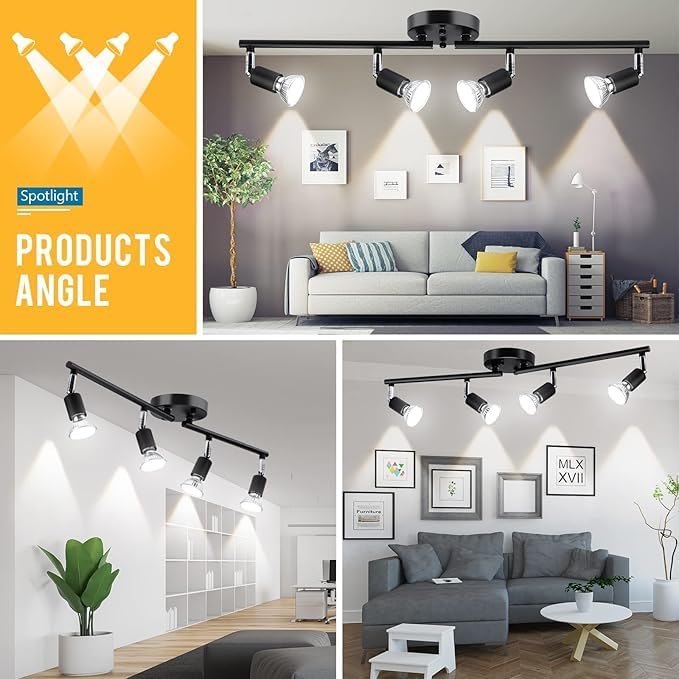 Ceiling Lights: Kitchen Lights,Ceiling Lighting Kits, Swivelling Ceiling Spotlight for Bedroom, Kitchen and Living Room(GU10 LED Bulbs not Included) (4 Way Black)